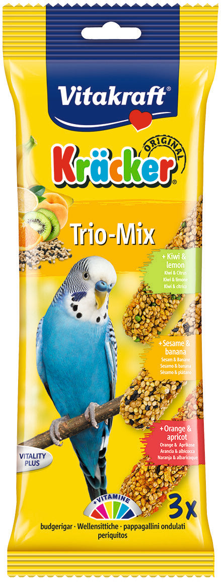Vitakraft Budgie Trio Kracker Sticks Kiwi & Citrus / Sesame & Banana / Orange & Apricot